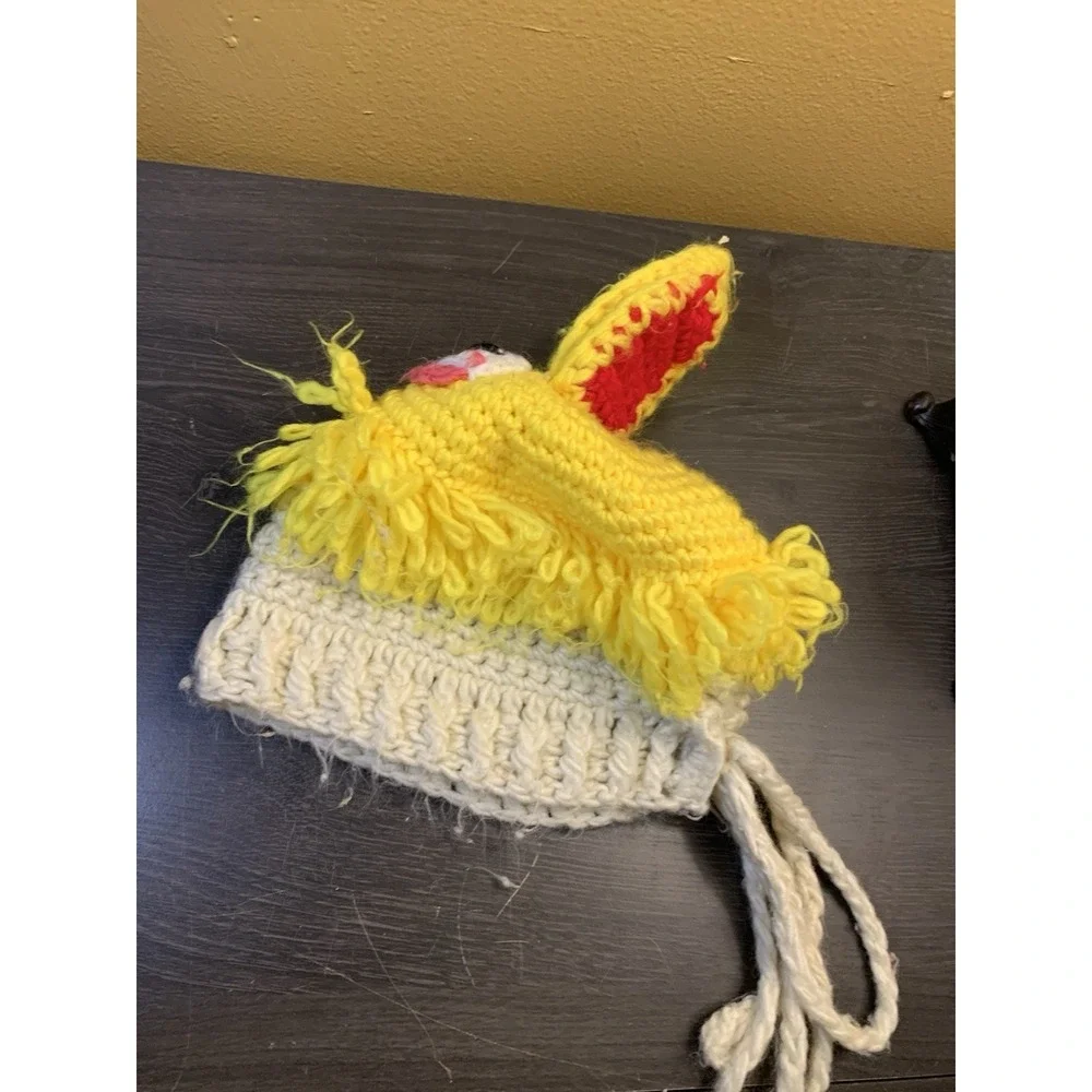Vintage Sesame Street Big Bird Kids Childs Hand Knit Bonnet Muppet Hat JCPenney